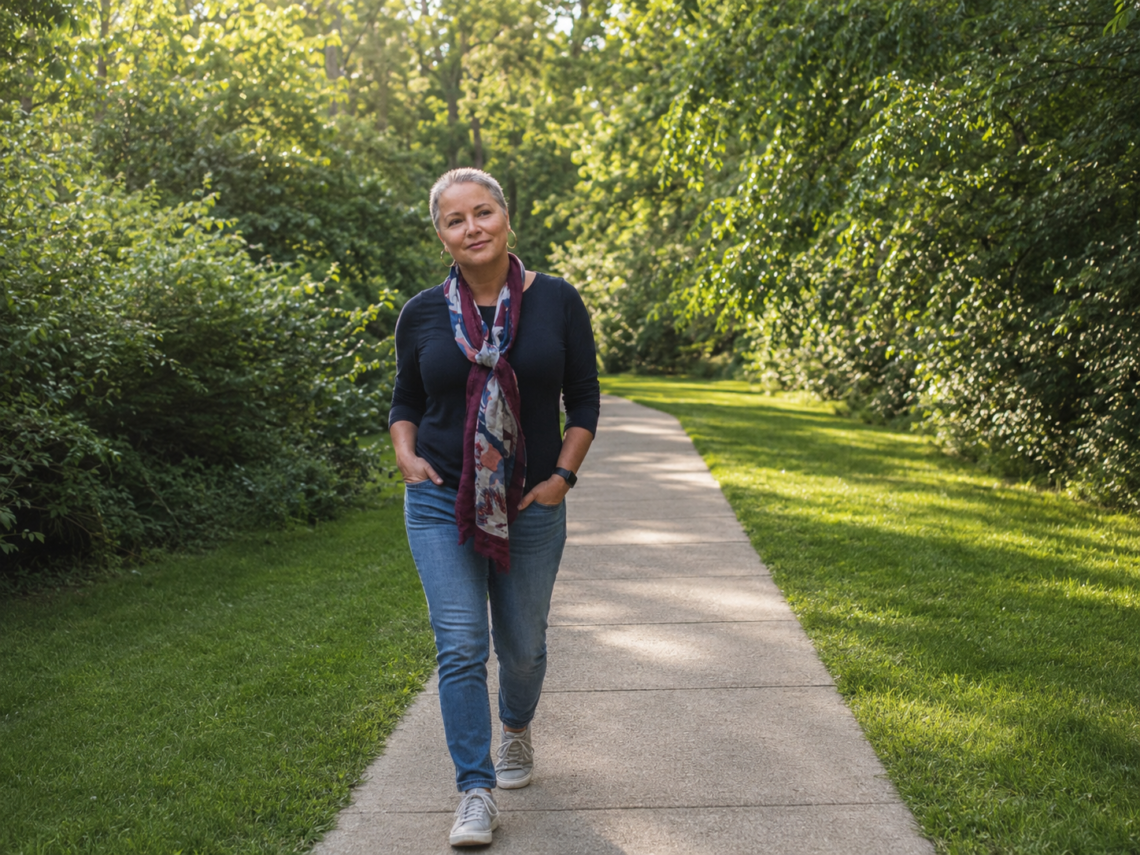 Photo of me walking the path through my neighborhood.