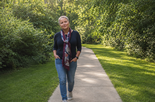 Photo of me walking the path through my neighborhood.