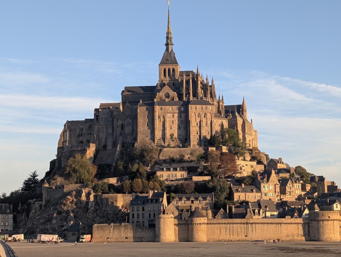 Arriving at Mont St-Michel at sunrise.