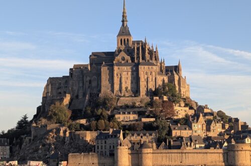 Arriving at Mont St-Michel at sunrise.
